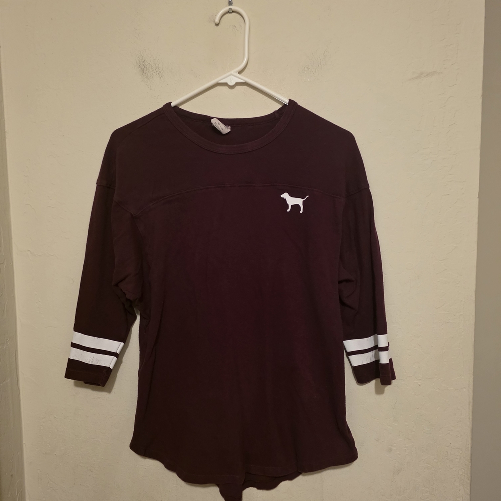 PINK Victoria's Secret Maroon Top with White Accents Size XS